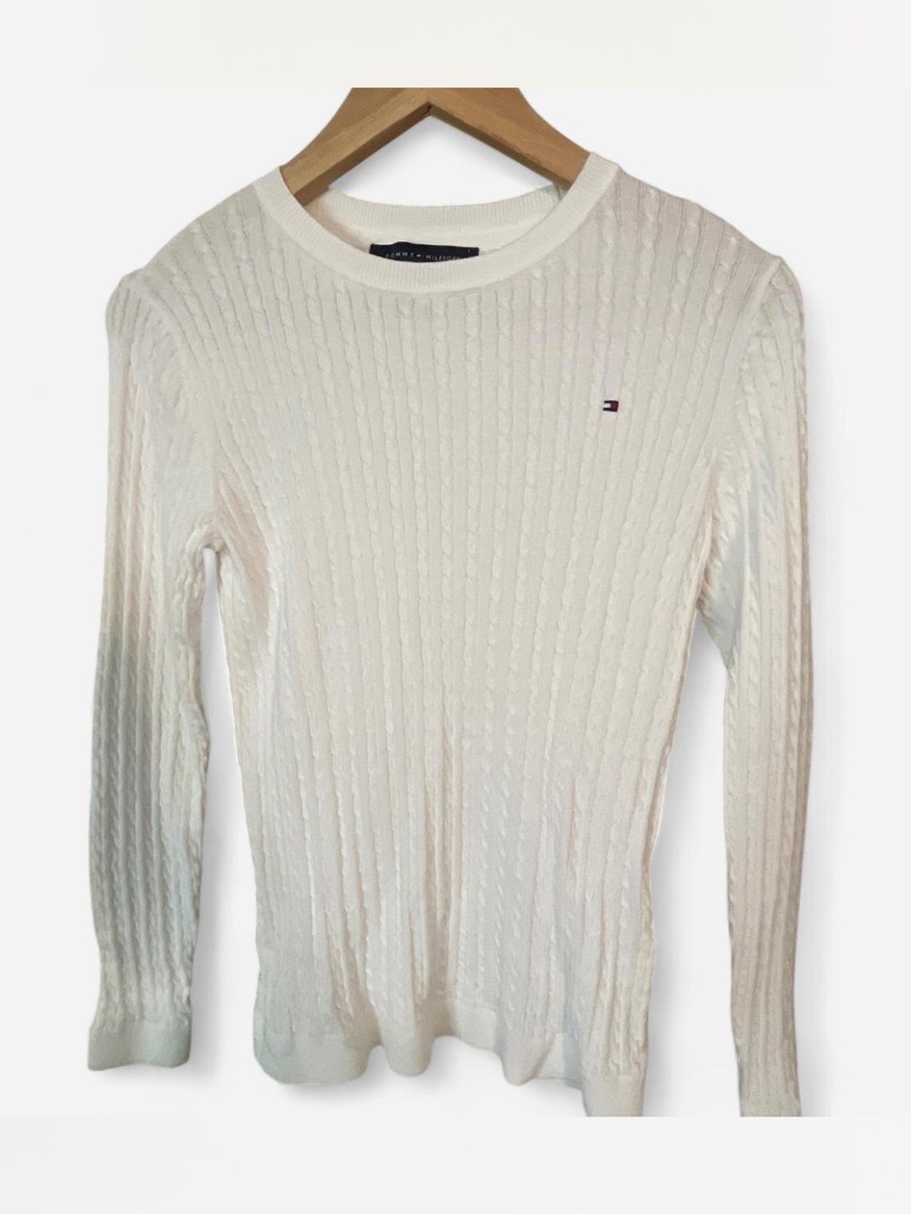 Tommy Hilfiger Off-White Cable Knit Crewneck Sweater